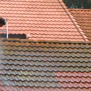 man cleaning roof